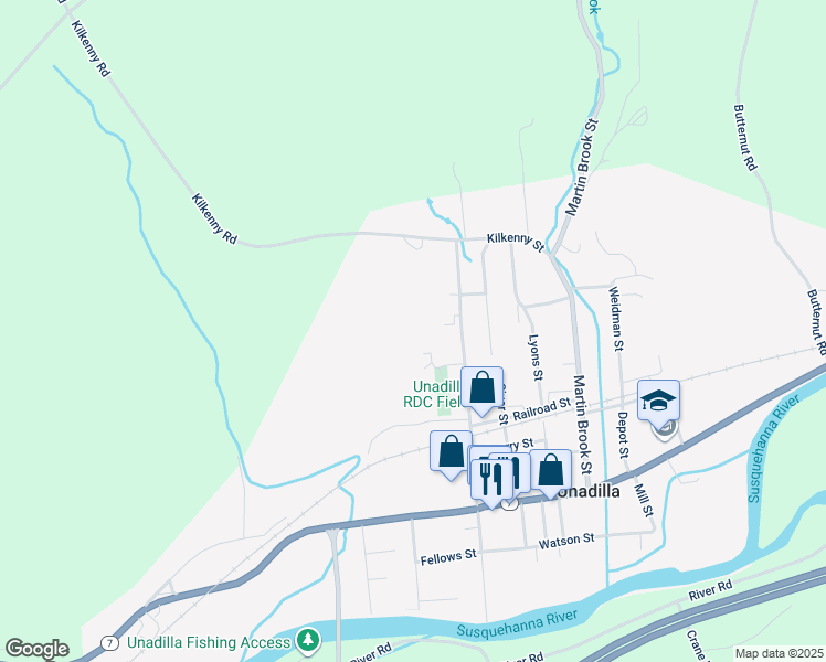 map of restaurants, bars, coffee shops, grocery stores, and more near 71 Clifton Street in Unadilla