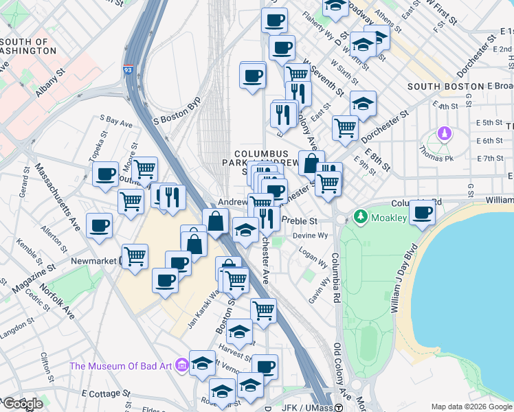 map of restaurants, bars, coffee shops, grocery stores, and more near 5 Transit Street in Boston
