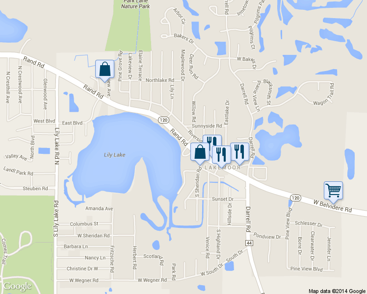 map of restaurants, bars, coffee shops, grocery stores, and more near 231 Rand Road in Lakemoor