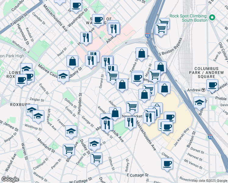 map of restaurants, bars, coffee shops, grocery stores, and more near 9 Pompeii Street in Boston