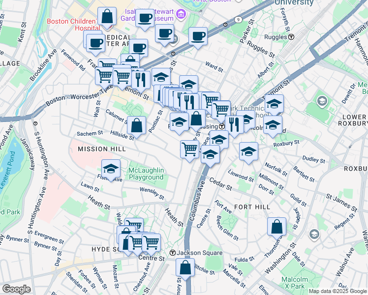 map of restaurants, bars, coffee shops, grocery stores, and more near in Boston