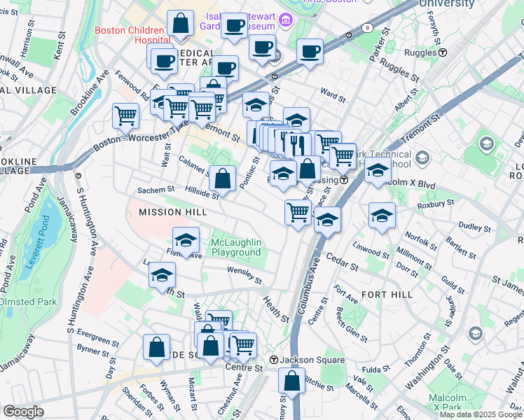 map of restaurants, bars, coffee shops, grocery stores, and more near 5R Cherokee Street in Boston