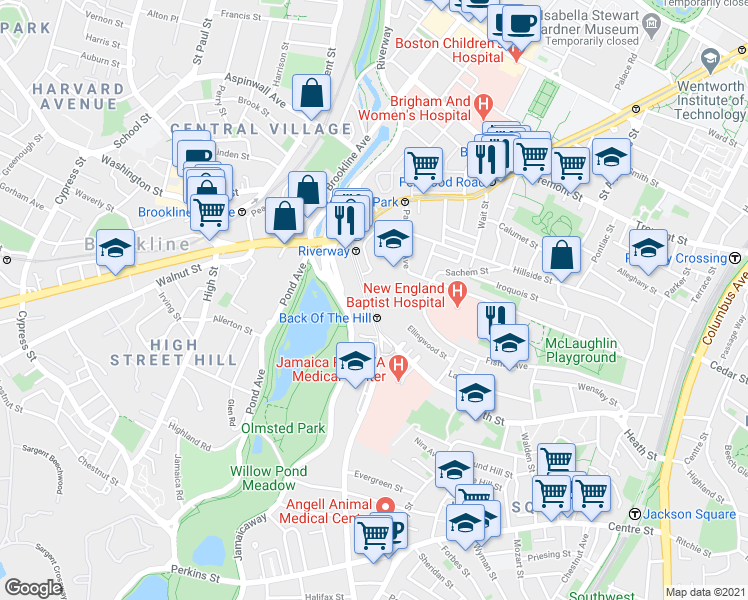 map of restaurants, bars, coffee shops, grocery stores, and more near in Boston