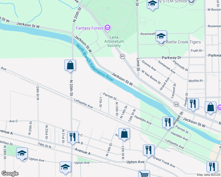map of restaurants, bars, coffee shops, grocery stores, and more near 284 North 16th Street in Springfield
