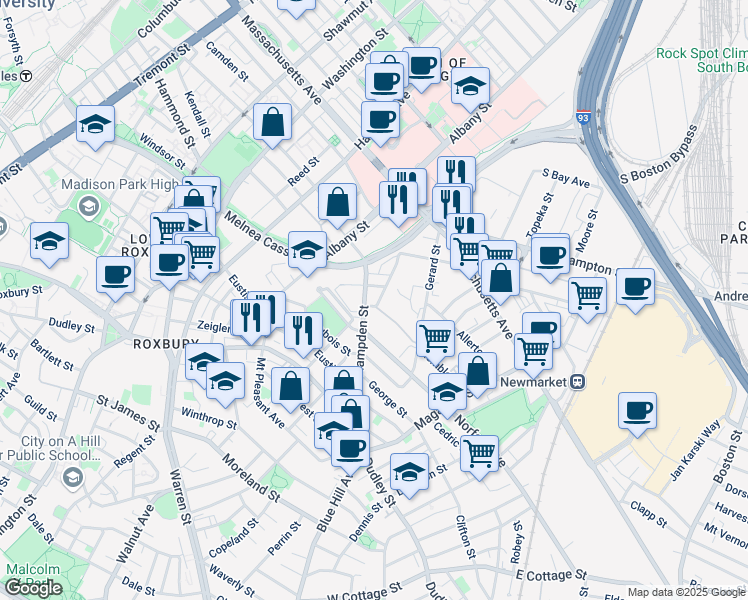 map of restaurants, bars, coffee shops, grocery stores, and more near 97-99 Reading Street in Boston