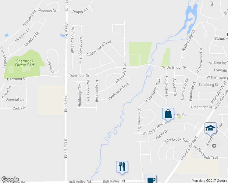 map of restaurants, bars, coffee shops, grocery stores, and more near 5808 Fieldstone Trail in McHenry