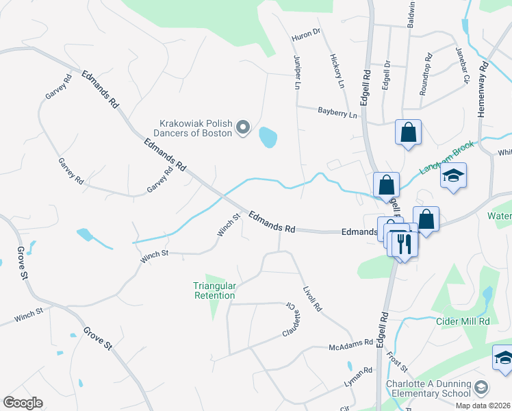 map of restaurants, bars, coffee shops, grocery stores, and more near 187 Edmands Rd in Framingham