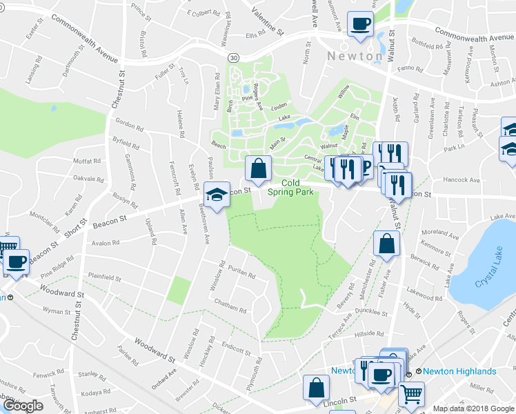 map of restaurants, bars, coffee shops, grocery stores, and more near 19 Kippy Drive in Newton
