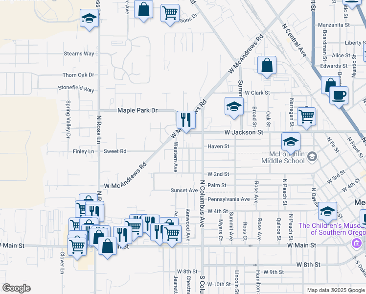 map of restaurants, bars, coffee shops, grocery stores, and more near 881 Humphrey Street in Medford