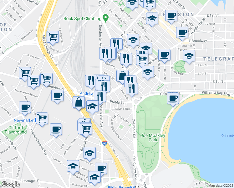 map of restaurants, bars, coffee shops, grocery stores, and more near 15 Ward Street in Boston