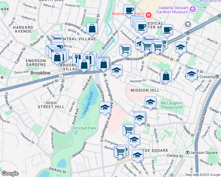 map of restaurants, bars, coffee shops, grocery stores, and more near in Boston