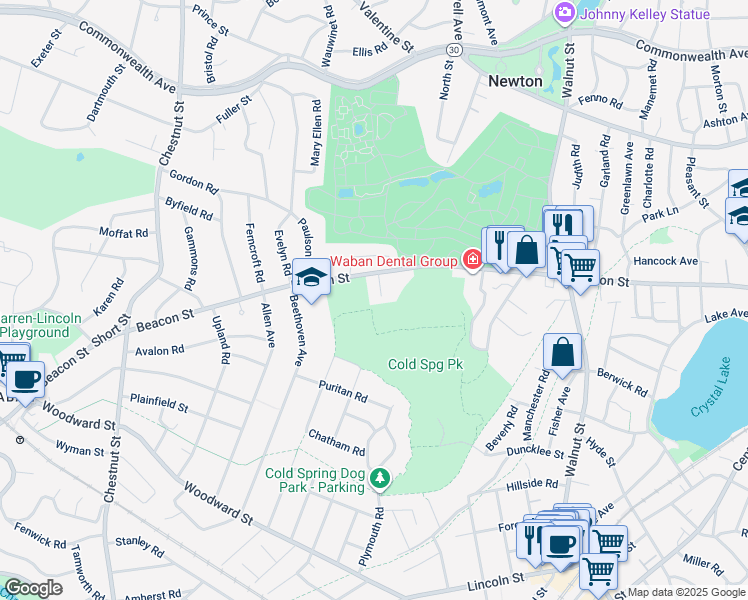 map of restaurants, bars, coffee shops, grocery stores, and more near 19 Kippy Drive in Newton