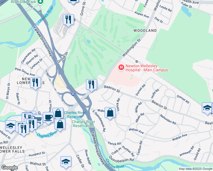 map of restaurants, bars, coffee shops, grocery stores, and more near in Newton