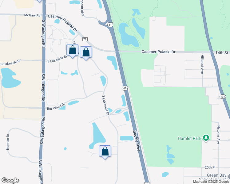 map of restaurants, bars, coffee shops, grocery stores, and more near 1615 South Lakeside Drive in Waukegan