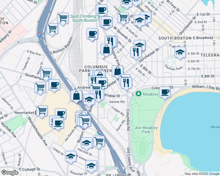 map of restaurants, bars, coffee shops, grocery stores, and more near 9 Ward Street in Boston