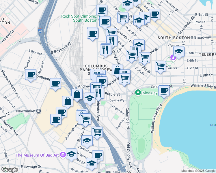 map of restaurants, bars, coffee shops, grocery stores, and more near 15 Ward Street in Boston