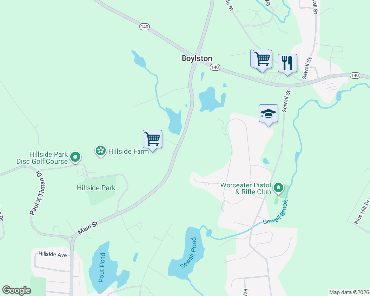 map of restaurants, bars, coffee shops, grocery stores, and more near 310 Main Street in Boylston