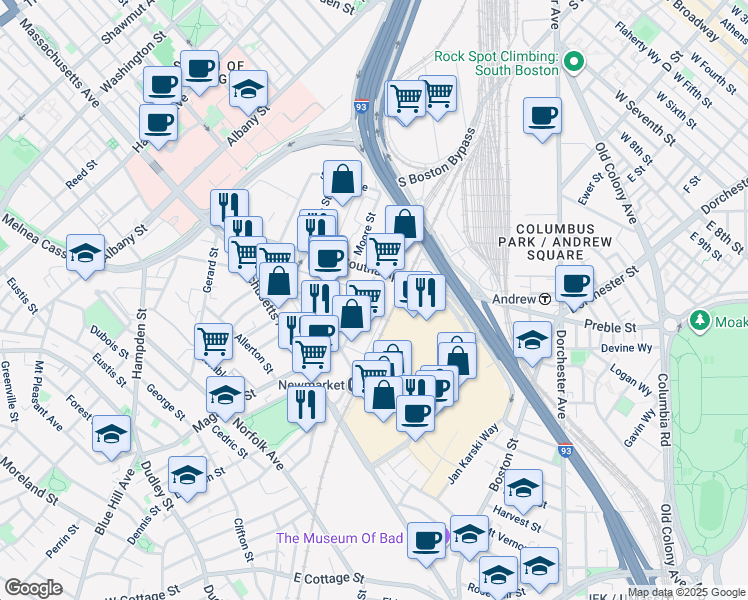 map of restaurants, bars, coffee shops, grocery stores, and more near 29 Newmarket Square in Boston