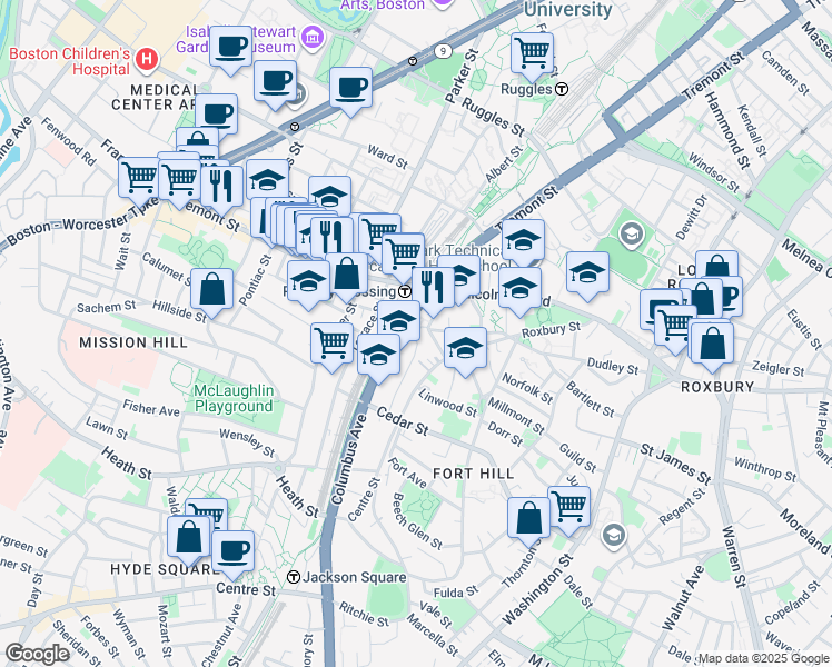 map of restaurants, bars, coffee shops, grocery stores, and more near Anita Terrace in Boston