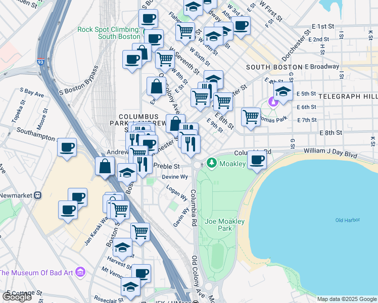 map of restaurants, bars, coffee shops, grocery stores, and more near 23 Vinton Street in Boston