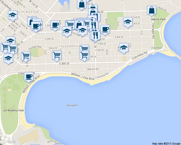 map of restaurants, bars, coffee shops, grocery stores, and more near 249 L Street in Boston