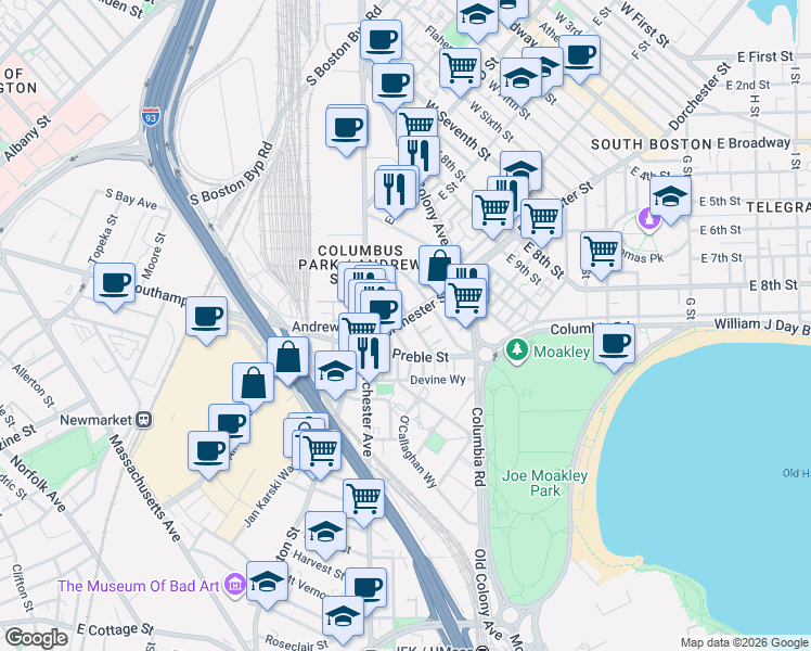 map of restaurants, bars, coffee shops, grocery stores, and more near 15 Ward Street in Boston
