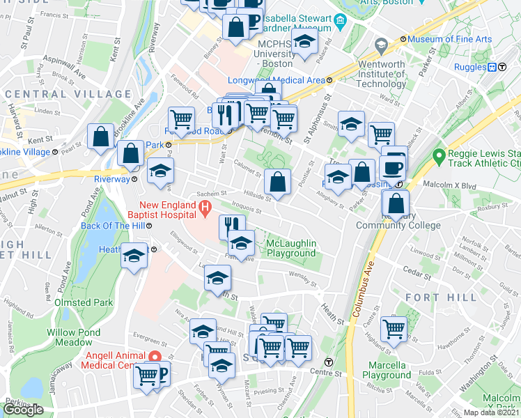 map of restaurants, bars, coffee shops, grocery stores, and more near in Boston