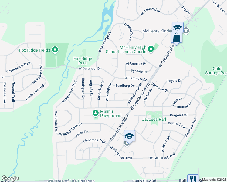 map of restaurants, bars, coffee shops, grocery stores, and more near 5110 Ashland Drive in McHenry
