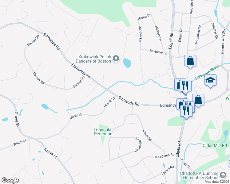 map of restaurants, bars, coffee shops, grocery stores, and more near 187 Edmands Road in Framingham