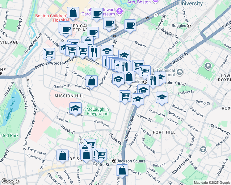 map of restaurants, bars, coffee shops, grocery stores, and more near 5R Cherokee Street in Boston