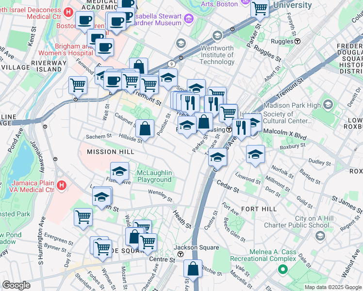 map of restaurants, bars, coffee shops, grocery stores, and more near 5R Cherokee Street in Boston