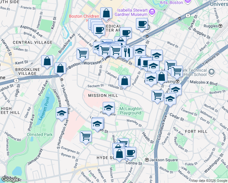 map of restaurants, bars, coffee shops, grocery stores, and more near in Boston