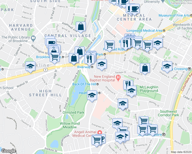 map of restaurants, bars, coffee shops, grocery stores, and more near in Boston