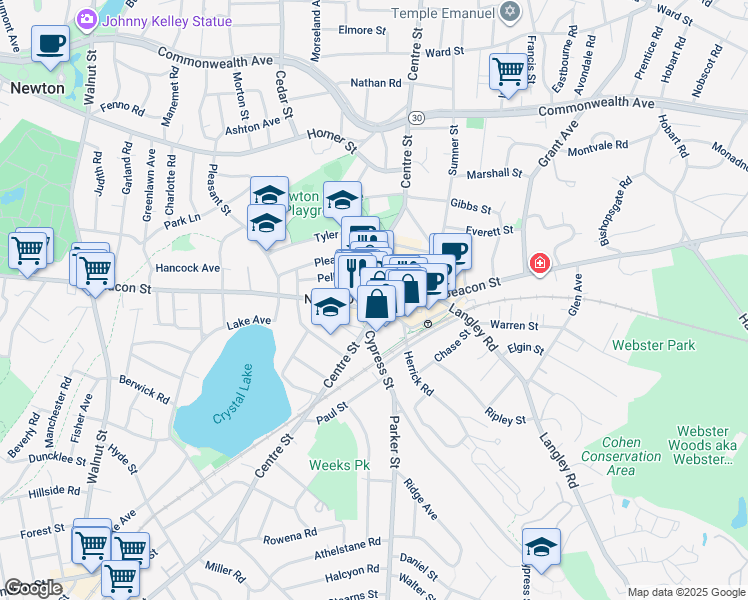 map of restaurants, bars, coffee shops, grocery stores, and more near in Newton