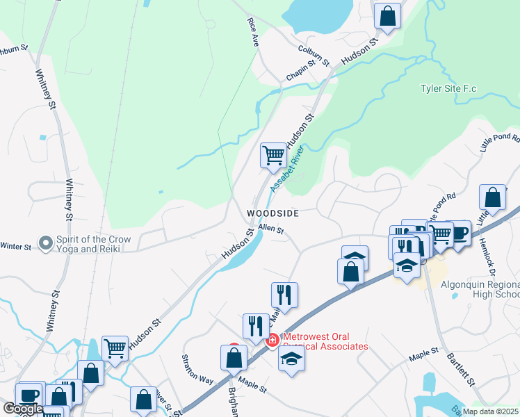 map of restaurants, bars, coffee shops, grocery stores, and more near 10 Allen Court in Northborough