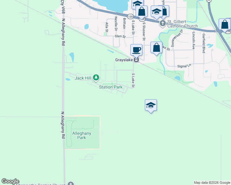 map of restaurants, bars, coffee shops, grocery stores, and more near 77 Thomas Court in Grayslake