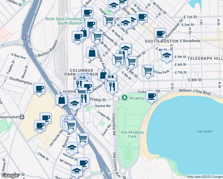 map of restaurants, bars, coffee shops, grocery stores, and more near 23 Vinton Street in Boston