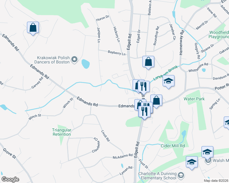 map of restaurants, bars, coffee shops, grocery stores, and more near 49 Edmands Road in Framingham