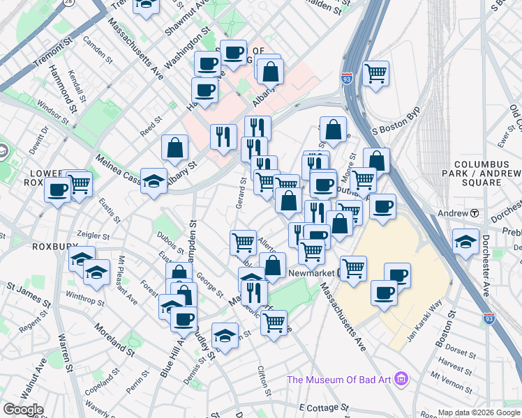 map of restaurants, bars, coffee shops, grocery stores, and more near 25 Chesterton Street in Boston