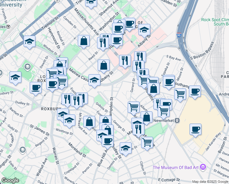 map of restaurants, bars, coffee shops, grocery stores, and more near 97-99 Reading Street in Boston