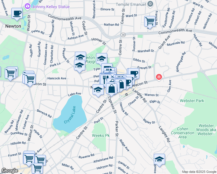 map of restaurants, bars, coffee shops, grocery stores, and more near in Newton
