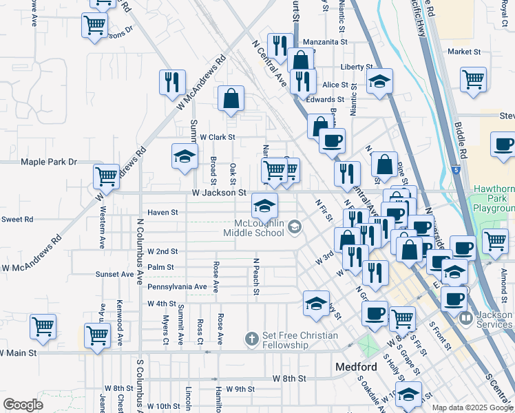 map of restaurants, bars, coffee shops, grocery stores, and more near 321 Haven Street in Medford