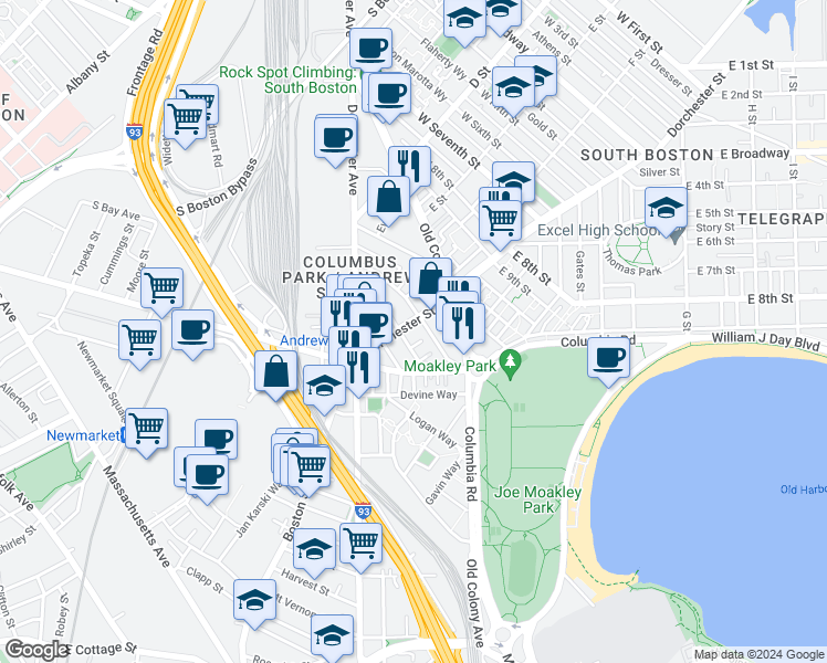 map of restaurants, bars, coffee shops, grocery stores, and more near 15 Ward Street in Boston