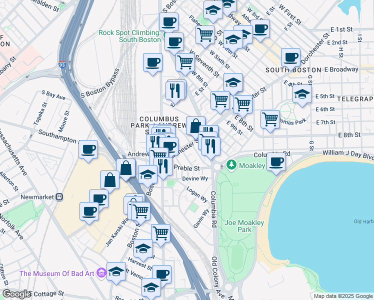map of restaurants, bars, coffee shops, grocery stores, and more near 15 Ward Street in Boston