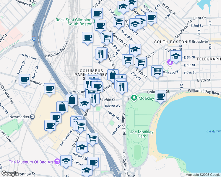 map of restaurants, bars, coffee shops, grocery stores, and more near 15 Ward Street in Boston