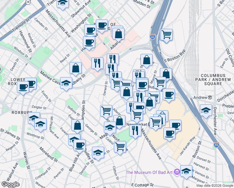 map of restaurants, bars, coffee shops, grocery stores, and more near 9 Pompeii Street in Boston