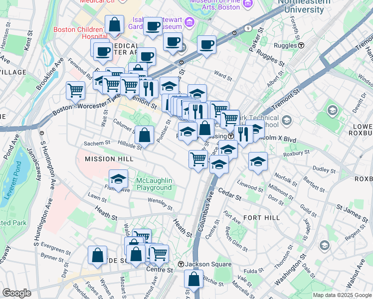map of restaurants, bars, coffee shops, grocery stores, and more near 5R Cherokee Street in Boston