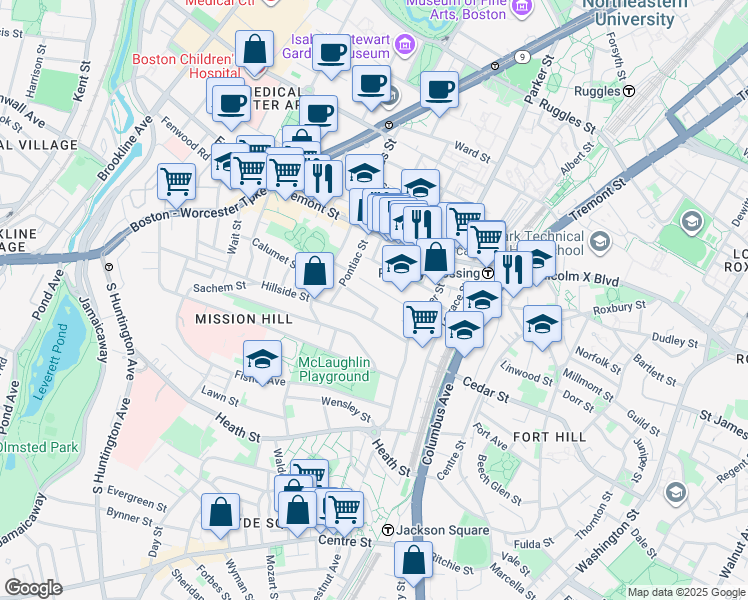 map of restaurants, bars, coffee shops, grocery stores, and more near 5R Cherokee Street in Boston