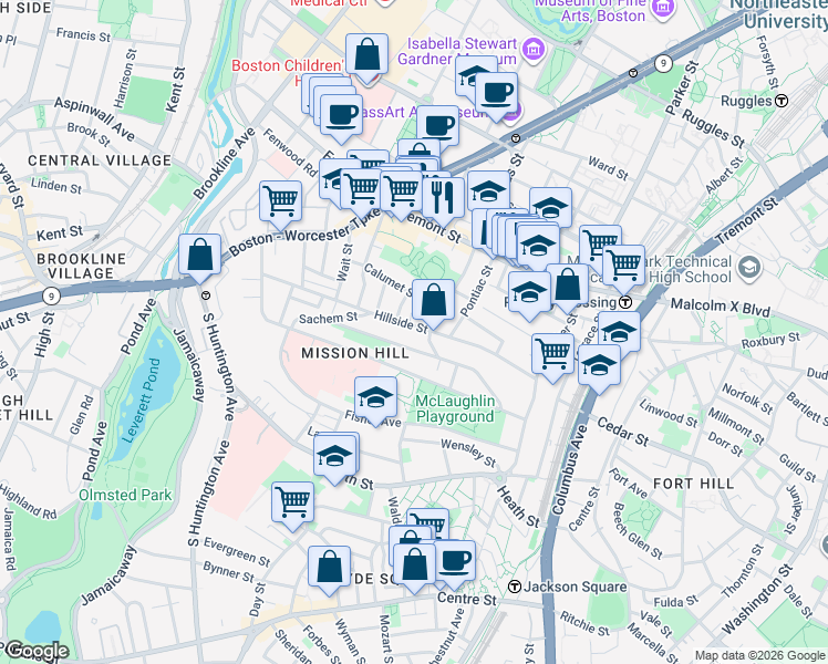 map of restaurants, bars, coffee shops, grocery stores, and more near 5 Iroquois Street in Boston