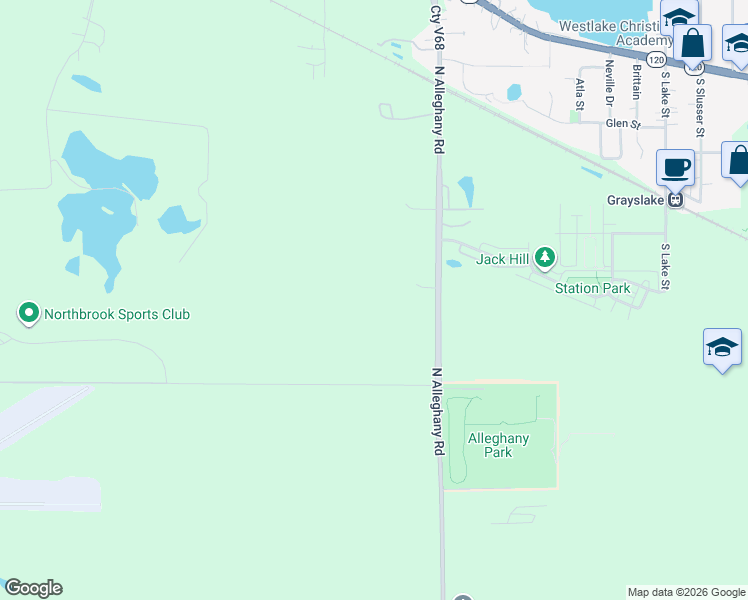 map of restaurants, bars, coffee shops, grocery stores, and more near 32100 North Alleghany Road in Grayslake